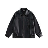 Unisex Jacket Autumn Geometric Split Leather Coat Women's Clothing