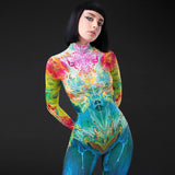 Women Jumpsuit Winter Fashion Printing Slim Fit Long Sleeve Jumpsuit
