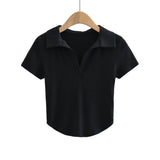 Women T-Shirt Summer Polo Lapel Short Sleeve T-shirt