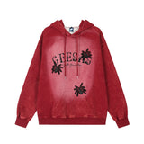Men Hoodie Spider Letter Embroidered Washed Distressed Hooded Sweater