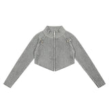 Women Sweater Women's Autumn Stand Collar Long Sleeve Zipper Sweater Coat