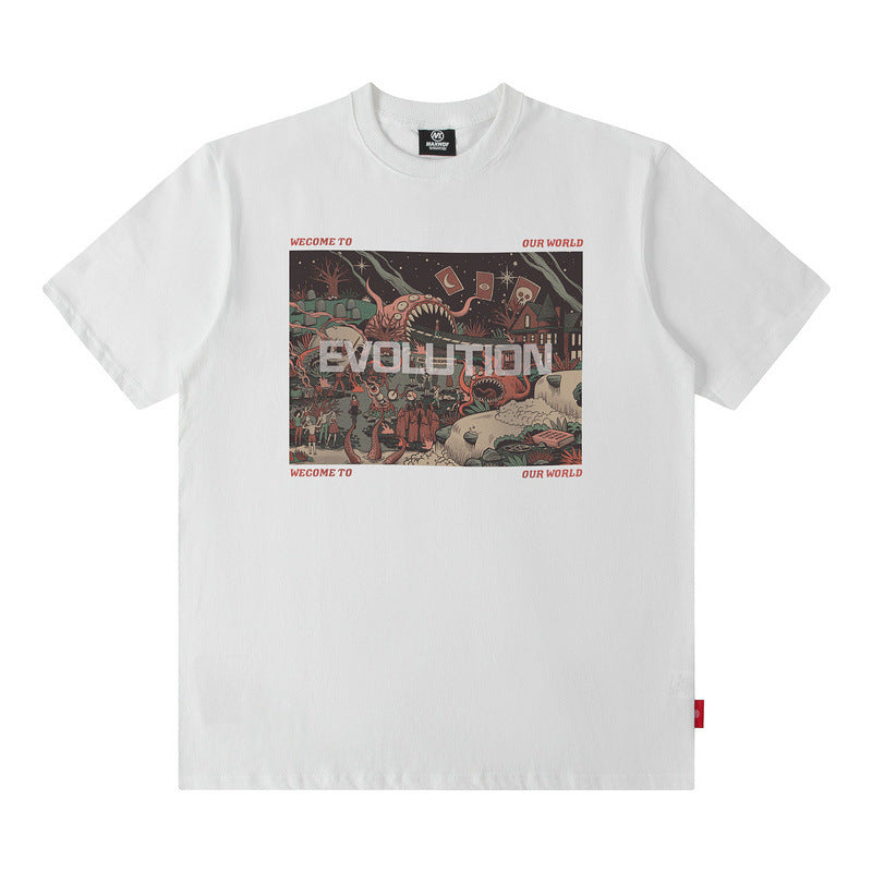 Men's T Shirt Printed Short-Sleeved T-shirt Men's and Women's Retro Distressed
