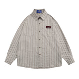 Men Long Sleeved T Shirt Long Sleeve Vertical Striped Shirt Men's Casual High Street Loose Shirt