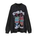 Men Long Sleeve Shirt Printed Washed Long Sleeve Bottoming T-shirt Men and Women Vintage