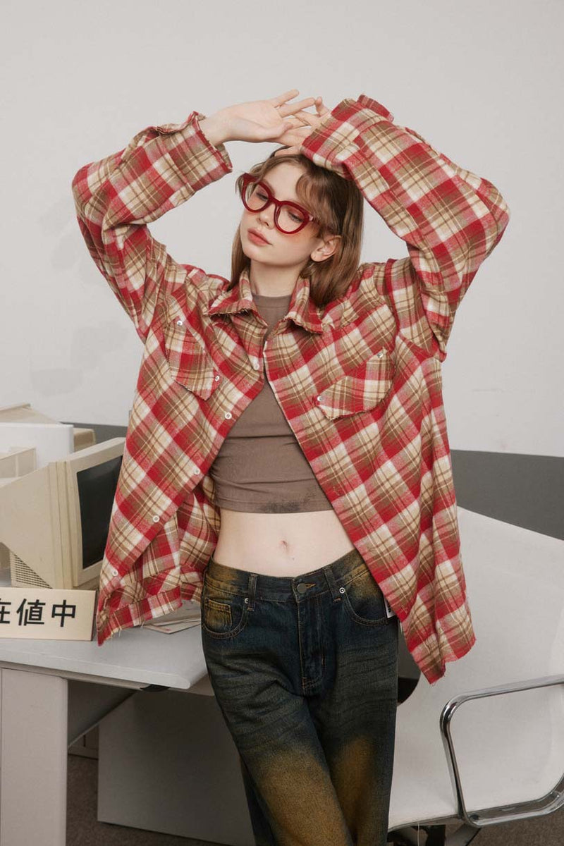 Unisex Jacket Autumn Plaid Long-Sleeved Shirt Women's Clothing