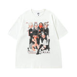 Men T Shirt Cartoon Printed Worn Looking Washed-out Short-Sleeved T-shirt Men and Women Couple