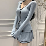 Women Long Sleeve Shirt Top Button Long Sleeve Cardigan Jacket Skirt