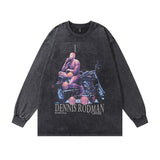 Men Long Sleeve Shirt Retro Washed Distressed Long Sleeve Bottoming T-shirt for Men and Women