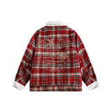 Unisex Jacket Winter American Vintage Red Grid Cotton-Padded Coat for Women