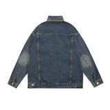 Men Denim Jacket Vintage Denim Clothing Men's Cat Washed Lapel Jacket