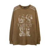 Men Long Sleeve Shirt Letter Printed round Neck Long Sleeve T-shirt Men Loose All-Matching Top