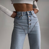 Women Cargo Pants Jeans Women's Slim-Fitting Patchwork Long