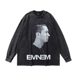 Men Long Sleeve Shirt Retro Figure Printed T-shirt Men and Women Vintage Washed and Worn Dozen