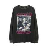 Men Long Sleeve Shirt Vintage Portrait Printing Long Sleeve Bottoming Shirt Distressed T-shirt for Men