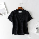 Women T-Shirt Spring/Summer V-neck Short-Sleeved Knitted Bottoming Shirt T-shirt