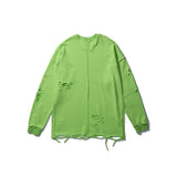 Men Hoodie Vibe Style Solid Color Simple Ripped Sweater Long Sleeve Loose round Neck Pullover Bottoming Shirt