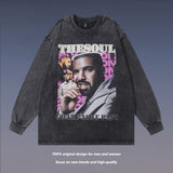 Men Long Sleeve Shirt Printed Washed Distressed Long Sleeve T-shirt Men and Women Retro