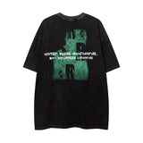 Men T Shirt Hip Hop Vintage Print Short Sleeves T-shirt Men's Wash T-shirt