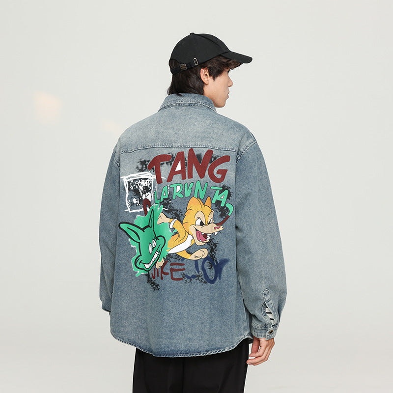 Graffiti Bomber Jacket Autumn Shirt Long Sleeve Loose-Fitting Shirt