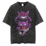 Summer Anime Pokemon Men Washed Streetwear Oversize