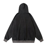 Men Hoodie Figure Printed Hoodie Retro Washed Distressed Loose Pullover Hoodie