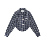 Women Long Sleeve Shirt Short Plaid Shirt Female Long Sleeve Shirt