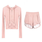 Women Long Sleeve Shirt Hooded Cardigan Long Sleeve Coat Shorts Casual