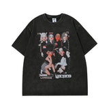 Men's T Shirt Printed Distressed Short-Sleeved T-shirt Men's and Women's Ins Hip Hop Loose Washed