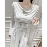 Women Long Sleeve Shirt Elastic Waistband Slimming Casual Pants