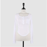Women Long Sleeve Shirt Bottoming Shirt Curved Top Spring Show Chest