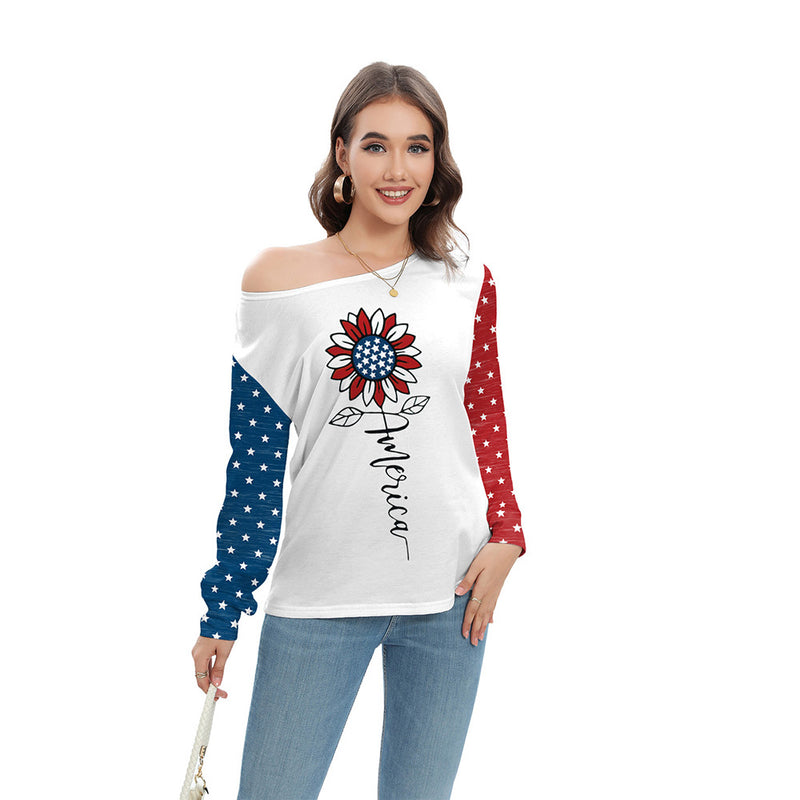 National Flag Day T Shirts Spring Printed Independence Day Fashion Long Sleeve T-shirt Women