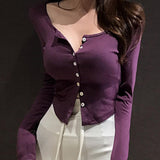 Women Long Sleeve Shirt Cardigan U-Neck Long-Sleeved Top Bottoming Shirt Tight Autumn
