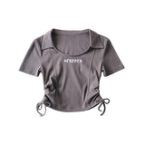 Women T-Shirt Top Lapel Slim-Fit Short-Sleeved T-shirt for Women