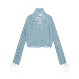 Women Sweater Short Knitwear for Girls Autumn Leisure Stand Collar