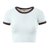 Women T-shirt Spring and Summer Women's Clothing Contrast Color Sleeves Short Top T-shirt
