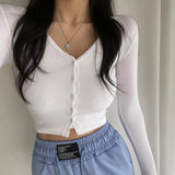 Women Long Sleeve Shirt Short V-neck Cardigan Base Shirt