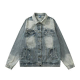 Men Denim Jacket Dyed Distressed Denim Jacket Men's Lapel Denim Jacket