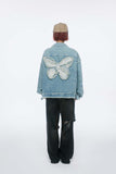 Unisex Jacket Autumn Butterfly Patch Denim Coat