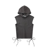 Women Vest Hooded Sleeveless Vest Stitching Letter Embroidery Summer Casual Women