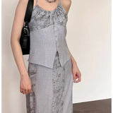 Women Co-Ord Set Chinese Style Suit Female Ink Painting Sling Half Body