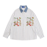 Men Long Sleeved T Shirt Cartoon Embroidered Long Sleeve Shirt Men's Loose Casual Polo Collar Shirt