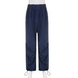 Women Pants Blue Loose Sports and Leisure Woven Wide-Leg Pants for Women Summer