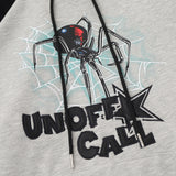 Men Hoodie Spider Web Embroidered Letters Hooded Pullover