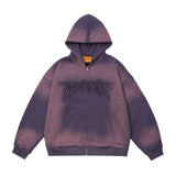 Men Hoodie Inkjet Gradient Printing Hooded Jacket Autumn and Winter Loose Embroidered Letters Zipper Cardigan Sweater