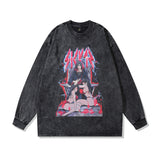 Men Long Sleeve Shirt College Style Washed Long Sleeve T-shirt for Men and Women Spring and Autumn