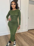 Women Dresses Women Autumn Crew Neck Long Sleeve Casual Dress