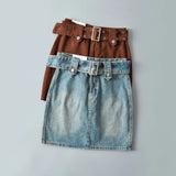 Women Skirt Short Belt Denim Skirt