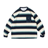 Unisex Hoodie Retro College Style Striped round Neck Loose Men's Sweater
