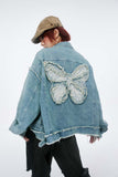 Unisex Jacket Autumn Butterfly Patch Denim Coat