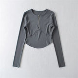 Women T-shirt Skinny Short Sports Top Long Sleeve Yoga Wear Women